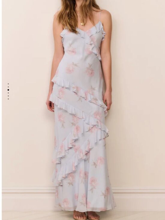 LoveShackFancy Dresses & Skirts - LoveShackFancy Rialto Floral Chiffon Maxi Dress Sale $765  Blue Roan